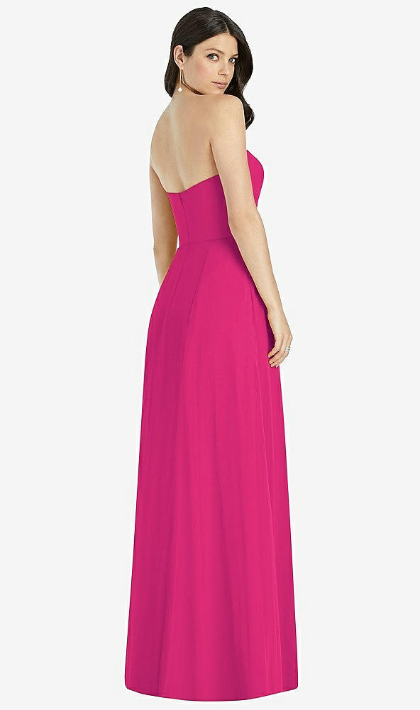 Back View - Think Pink Strapless Notch Chiffon Maxi Dress