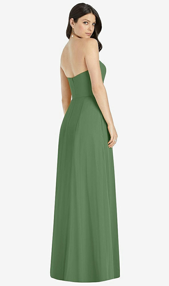 Back View - Vineyard Green Strapless Notch Chiffon Maxi Dress