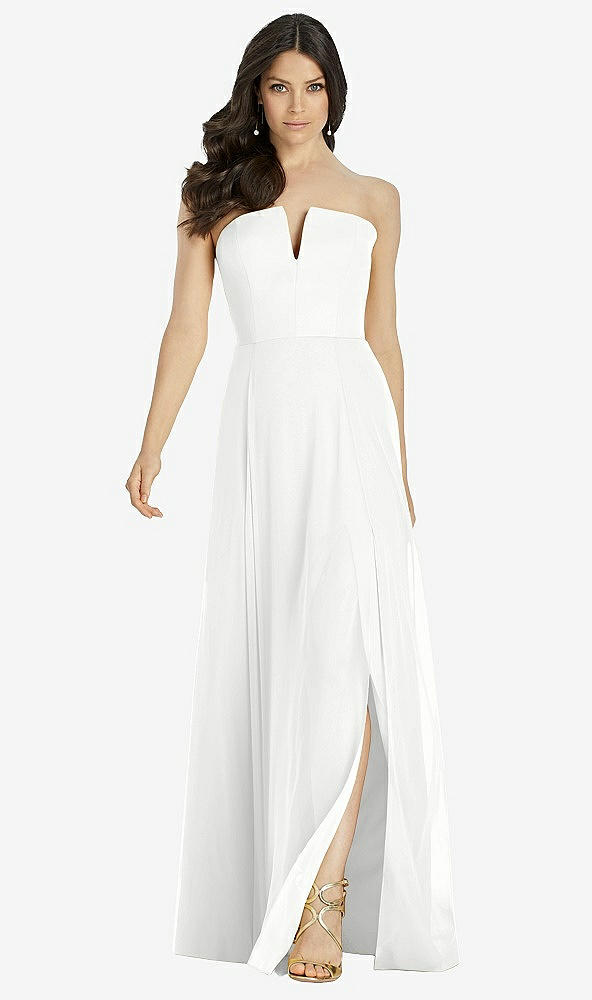 Front View - White Strapless Notch Chiffon Maxi Dress