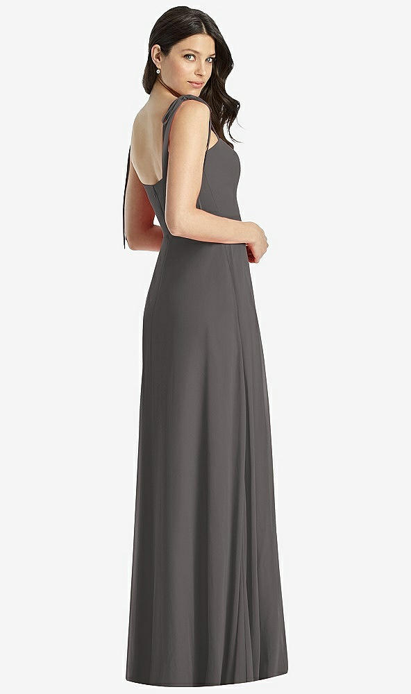 Back View - Caviar Gray Tie-Shoulder Chiffon Maxi Dress with Front Slit