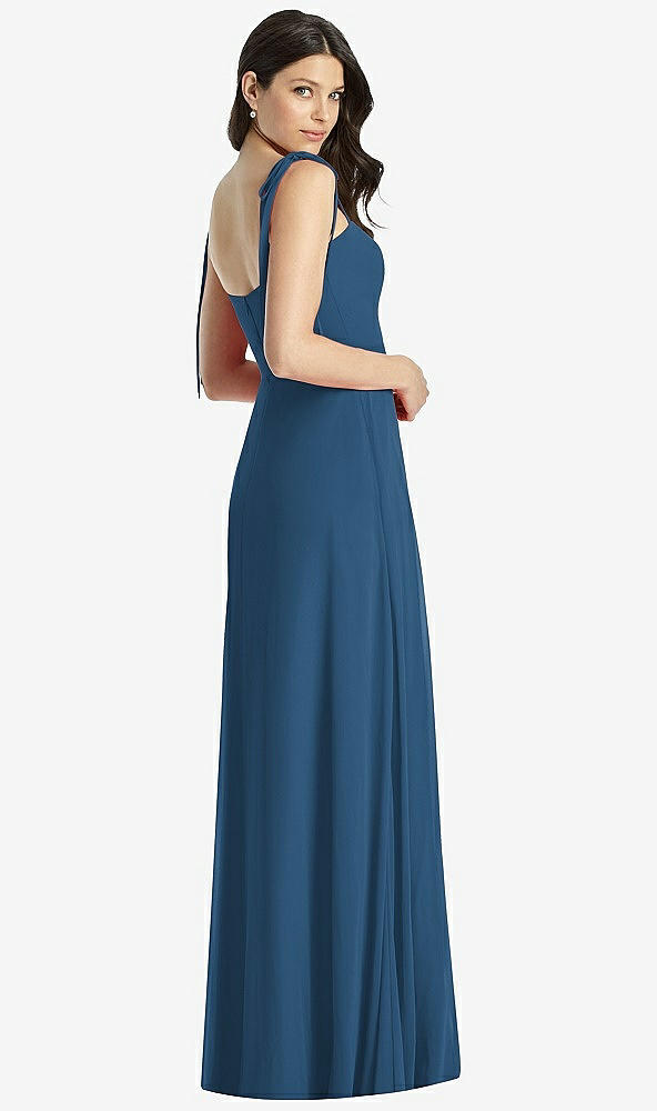 Back View - Dusk Blue Tie-Shoulder Chiffon Maxi Dress with Front Slit