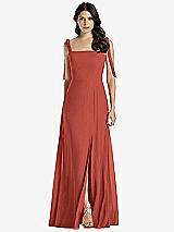 Front View Thumbnail - Amber Sunset Tie-Shoulder Chiffon Maxi Dress with Front Slit
