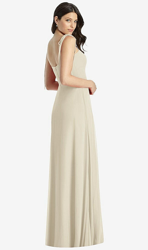 Back View - Champagne Tie-Shoulder Chiffon Maxi Dress with Front Slit