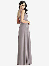 Rear View Thumbnail - Cashmere Gray Tie-Shoulder Chiffon Maxi Dress with Front Slit