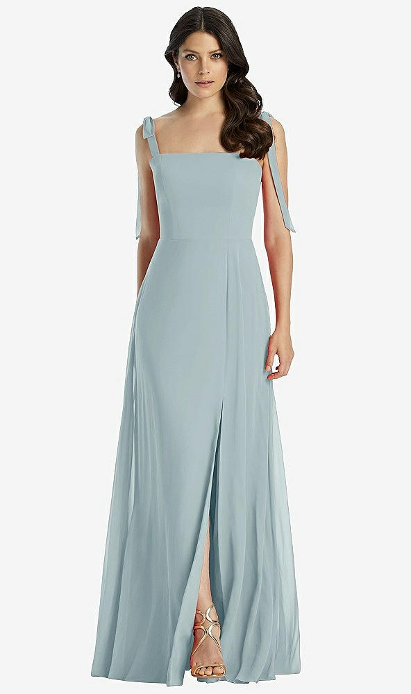 Front View - Morning Sky Tie-Shoulder Chiffon Maxi Dress with Front Slit