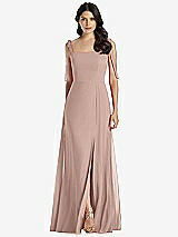 Front View Thumbnail - Neu Nude Tie-Shoulder Chiffon Maxi Dress with Front Slit