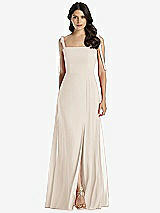 Front View Thumbnail - Oat Tie-Shoulder Chiffon Maxi Dress with Front Slit