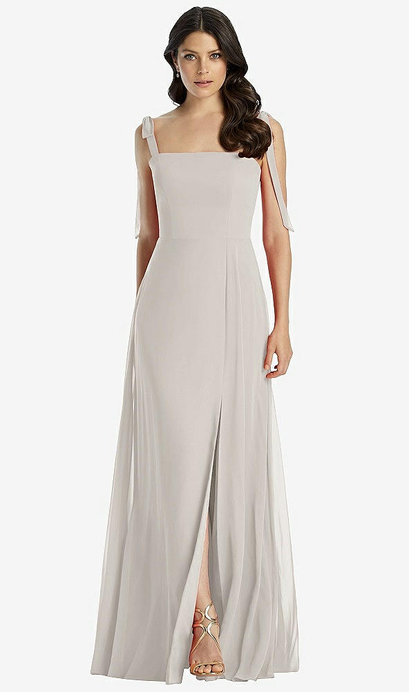 Front View - Oyster Tie-Shoulder Chiffon Maxi Dress with Front Slit