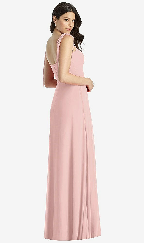 Back View - Rose - PANTONE Rose Quartz Tie-Shoulder Chiffon Maxi Dress with Front Slit