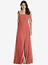 Front View Thumbnail - Coral Pink Tie-Shoulder Chiffon Maxi Dress with Front Slit