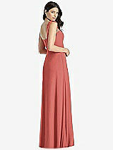 Rear View Thumbnail - Coral Pink Tie-Shoulder Chiffon Maxi Dress with Front Slit