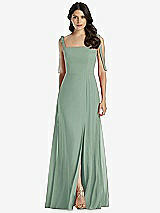 Front View Thumbnail - Seagrass Tie-Shoulder Chiffon Maxi Dress with Front Slit