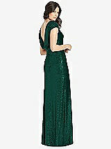 Front View Thumbnail - Hunter Green Cap Sleeve Cowl-Back Sequin Gown with Front Slit
