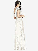 Front View Thumbnail - Ivory Cap Sleeve Cowl-Back Sequin Gown with Front Slit
