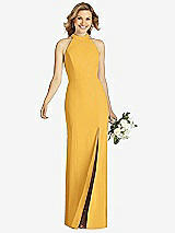 Front View Thumbnail - NYC Yellow High-Neck Cutout Halter Trumpet Gown