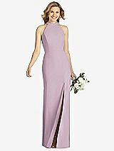 Front View Thumbnail - Suede Rose High-Neck Cutout Halter Trumpet Gown