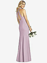 Rear View Thumbnail - Suede Rose High-Neck Cutout Halter Trumpet Gown