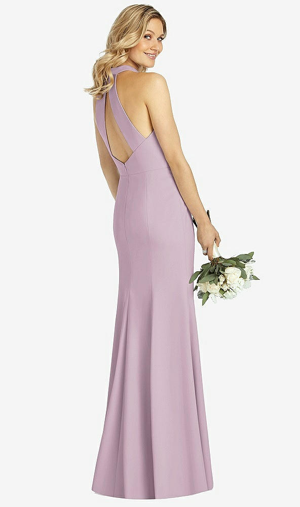 Back View - Suede Rose High-Neck Cutout Halter Trumpet Gown