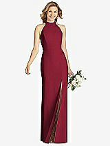 Front View Thumbnail - Burgundy High-Neck Cutout Halter Trumpet Gown