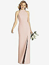 Front View Thumbnail - Cameo High-Neck Cutout Halter Trumpet Gown