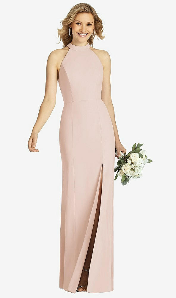 Front View - Cameo High-Neck Cutout Halter Trumpet Gown