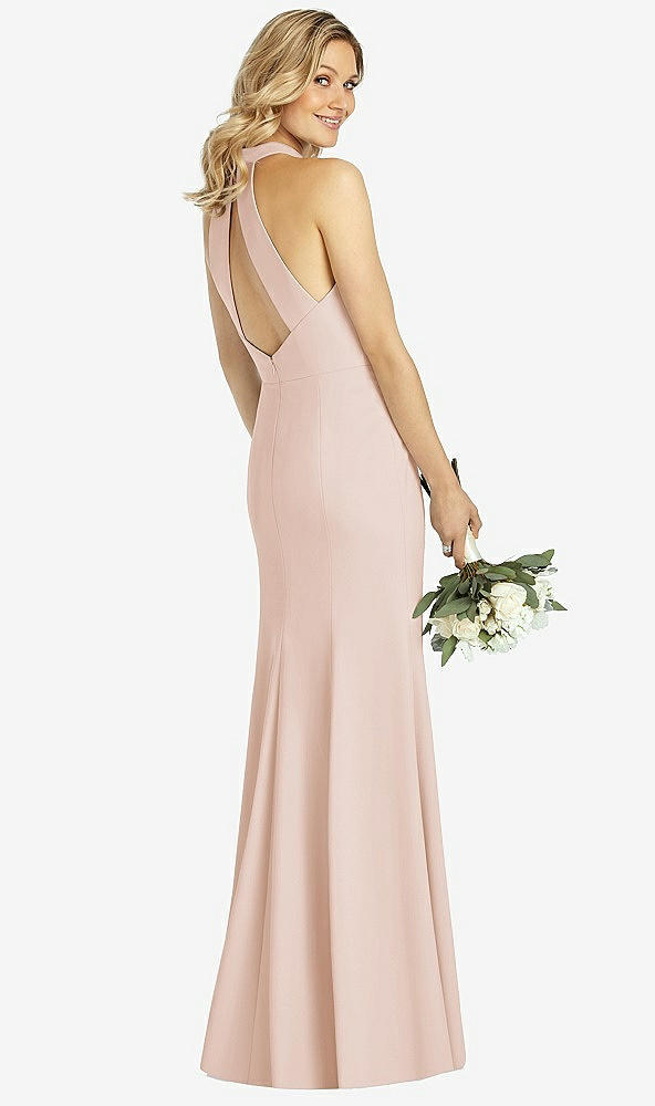 Back View - Cameo High-Neck Cutout Halter Trumpet Gown