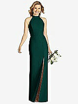 Front View Thumbnail - Evergreen High-Neck Cutout Halter Trumpet Gown
