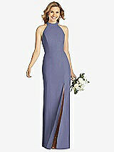 Front View Thumbnail - French Blue High-Neck Cutout Halter Trumpet Gown