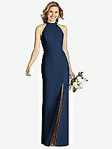 Front View Thumbnail - Midnight Navy High-Neck Cutout Halter Trumpet Gown