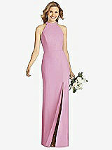 Front View Thumbnail - Powder Pink High-Neck Cutout Halter Trumpet Gown
