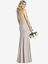 Rear View Thumbnail - Taupe High-Neck Cutout Halter Trumpet Gown