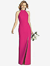 Front View Thumbnail - Think Pink High-Neck Cutout Halter Trumpet Gown