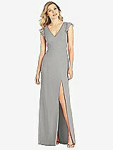 Front View Thumbnail - Chelsea Gray Ruffled Sleeve Mermaid Dress with Front Slit