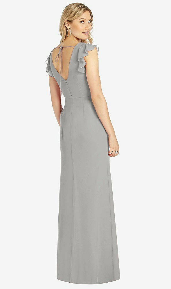 Back View - Chelsea Gray Ruffled Sleeve Mermaid Dress with Front Slit