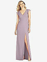 Front View Thumbnail - Lilac Dusk Ruffled Sleeve Mermaid Dress with Front Slit