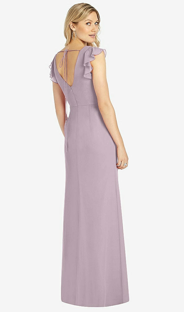 Back View - Lilac Dusk Ruffled Sleeve Mermaid Dress with Front Slit