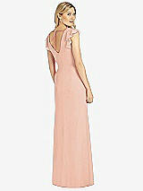 Rear View Thumbnail - Pale Peach Ruffled Sleeve Mermaid Dress with Front Slit