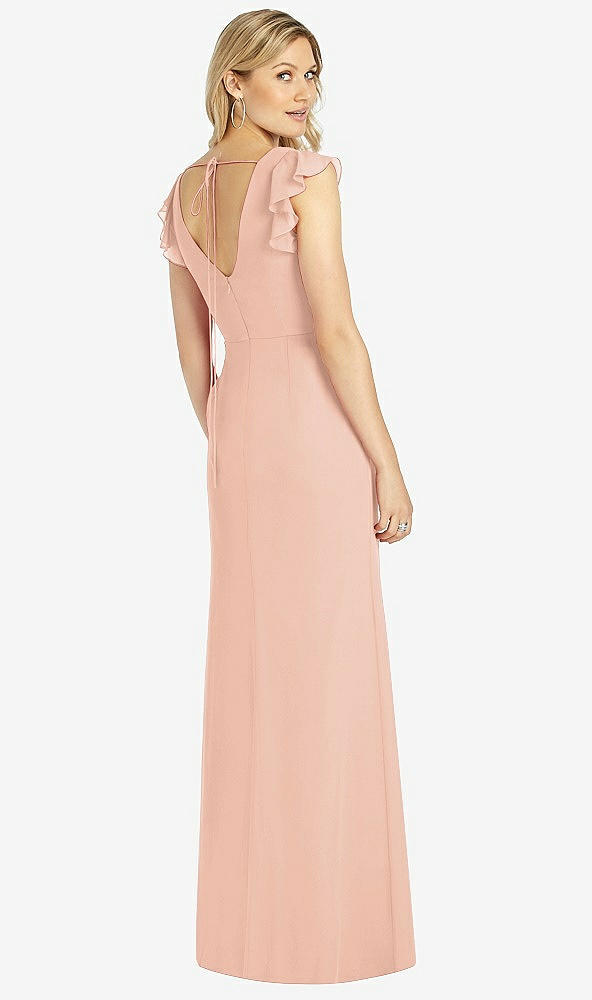 Back View - Pale Peach Ruffled Sleeve Mermaid Dress with Front Slit