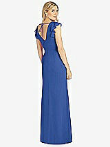 Rear View Thumbnail - Classic Blue Ruffled Sleeve Mermaid Dress with Front Slit