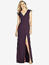 Front View Thumbnail - Aubergine Ruffled Sleeve Mermaid Dress with Front Slit