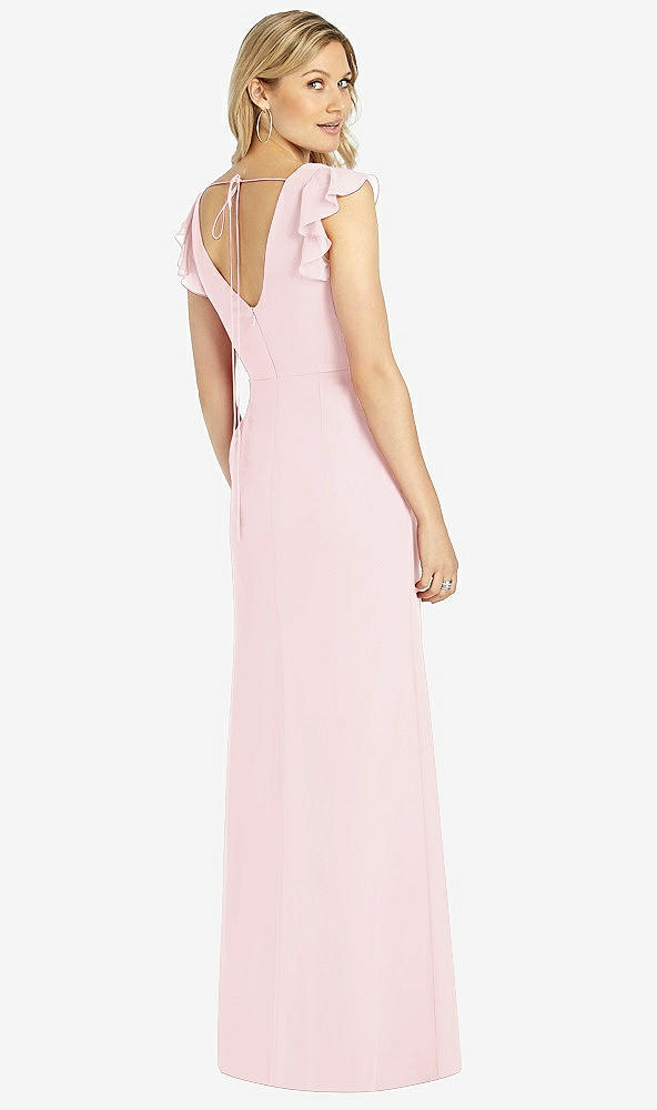 Back View - Ballet Pink Ruffled Sleeve Mermaid Dress with Front Slit