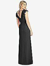 Rear View Thumbnail - Black Ruffled Sleeve Mermaid Dress with Front Slit