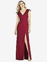 Front View Thumbnail - Burgundy Ruffled Sleeve Mermaid Dress with Front Slit