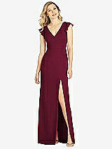 Front View Thumbnail - Cabernet Ruffled Sleeve Mermaid Dress with Front Slit