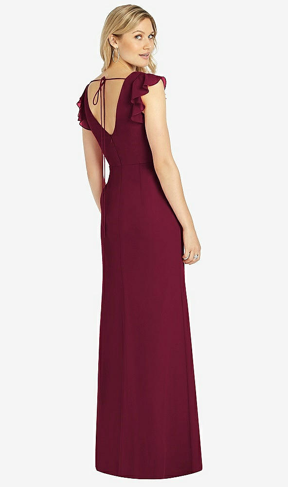 Back View - Cabernet Ruffled Sleeve Mermaid Dress with Front Slit