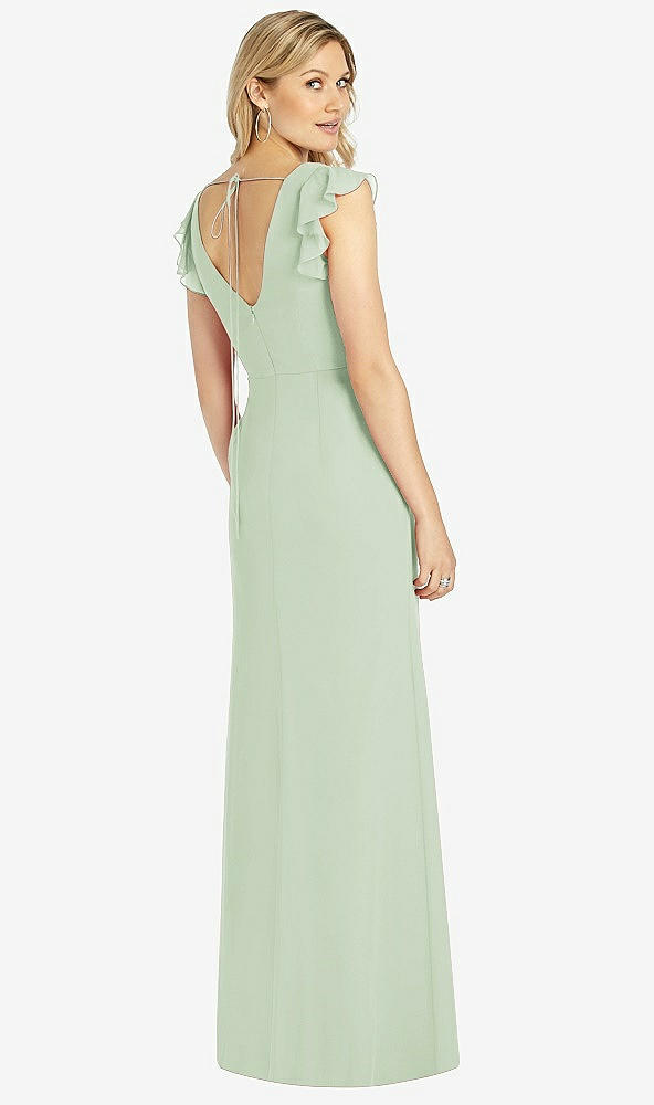 Back View - Celadon Ruffled Sleeve Mermaid Dress with Front Slit