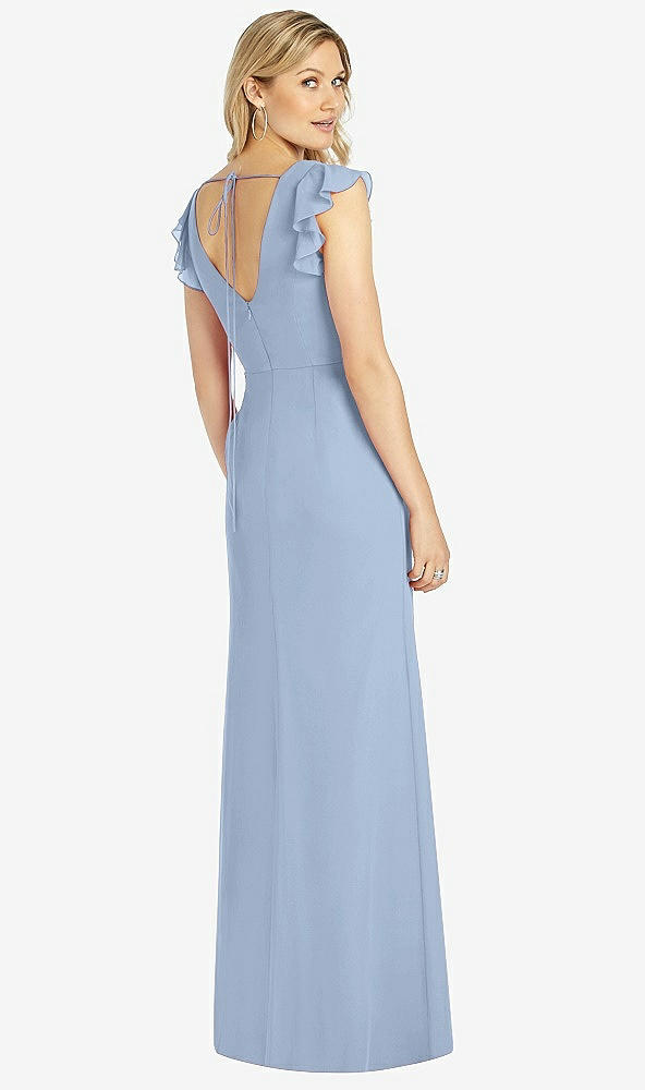 Back View - Cloudy Ruffled Sleeve Mermaid Dress with Front Slit