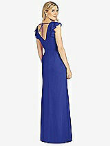 Rear View Thumbnail - Cobalt Blue Ruffled Sleeve Mermaid Dress with Front Slit