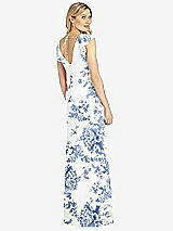 Rear View Thumbnail - Cottage Rose Dusk Blue Ruffled Sleeve Mermaid Dress with Front Slit