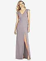 Front View Thumbnail - Cashmere Gray Ruffled Sleeve Mermaid Dress with Front Slit